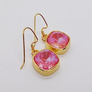 Golden Lotus Pink 12mm Swarovski Cushion Earrings – Wendi Lindsay Jewellery