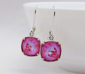 Lotus Pink 12mm Swarovski Cushion Earrings – Wendi Lindsay Jewellery