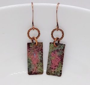 Pink and Green Copper Rectangle Handmade Earrings – Wendi Lindsay Jewellery