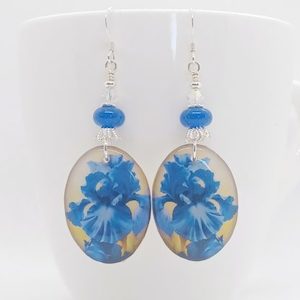 Blue Iris on Cream Handmade Resin Earrings – Wendi Lindsay Jewellery