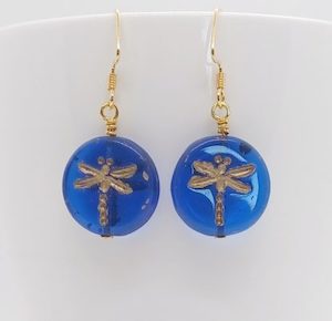 Gold Dragonfly Royal Blue Glass Handmade Earrings – Wendi Lindsay Jewellery