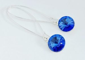 Long Lever Sapphire Blue Swarovski Earrings, Stunning – Wendi Lindsay Jewellery