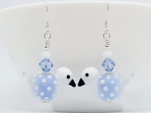 Sweet Soft Blue and White Bird Handmade Glass Earrings – Wendi Lindsay Jewellery