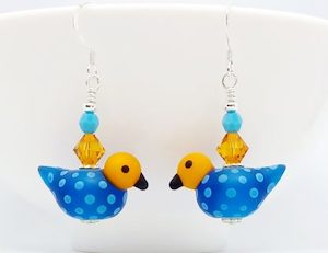 Sweet Frosted Aqua and Orange Bird Handmade Glass Earrings – Wendi Lindsay Jewellery