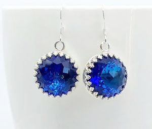 Bermuda Blue Large Round Lacy Edge Swarovski Crystal Earrings – Wendi Lindsay Jewellery