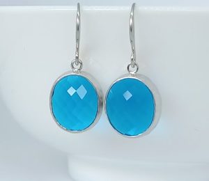 Gorgeous Rhodium Framed Aqua Faceted Glass Oval Earrings – Wendi Lindsay Jewellery