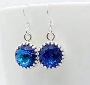 Bermuda Blue Small Round Lacy Edge Swarovski Crystal Earrings – Wendi Lindsay Jewellery