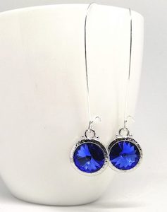 Long Lever Sapphire Blue Swarovski Earrings, Stunning – Wendi Lindsay Jewellery