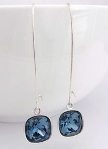 Delicious Denim Blue Long Lever Cushion Cut Swarovski Earrings – Wendi Lindsay Jewellery