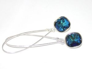 Long Lever Bermuda Blue Cushion Cut Swarovski Earrings – Wendi Lindsay Jewellery