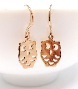 Jewellery: Shiny Rose Gold Sweet Owl Earrings – Wendi Lindsay Jewellery