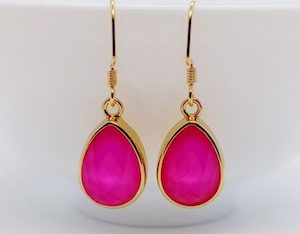 Golden Neon Pink Bling Crystal Teardrop Earrings – Wendi Lindsay Jewellery