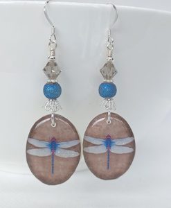 Jewellery: Blue Resin Dragonfly Oval Handmade Earrings – Wendi Lindsay Jewellery