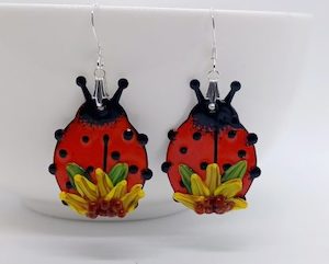 Sunflower Ladybird, Handmade Enamel Earrings – Wendi Lindsay Jewellery