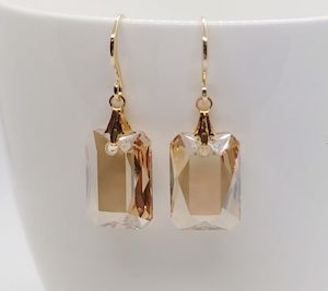 Gorgeous Golden Shadow Swarovski Emerald Cut Rectangle Earrings – Wendi Lindsay Jewellery