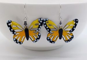 Jewellery: Yellow and Orange Butterfly, Handmade Enamel Earrings – Wendi Lindsay Jewellery