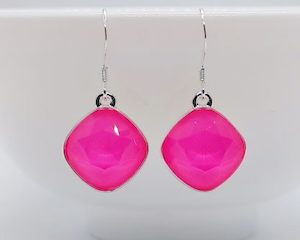 Gorgeous Neon Pink Bling Cushion Diagonal Earrings – Wendi Lindsay Jewellery