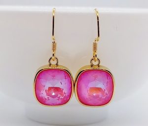 Golden Ultra Pink Swarovski 12mm Cushion Earrings – Wendi Lindsay Jewellery