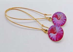 Long Lever Lotus Pink Round Swarovski Earrings, Stunning – Wendi Lindsay Jewellery