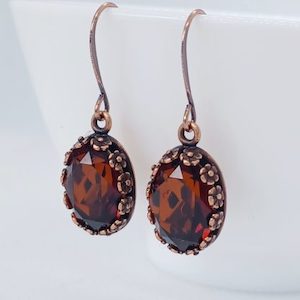 Copper Bezel Oval Smoked Topaz Swarovski Crystal Earrings – Wendi Lindsay Jewellery