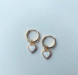 Earrings: Golden Heart Hoops - White