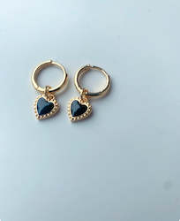 Earrings: Golden Heart Hoops - Black