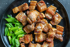 Frozen Cubed Boneless/Skinless Pork Belly Bites, Imported product