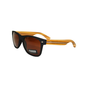 Sunglasses 50/50 Black Striped Wooden Arms Black Frames