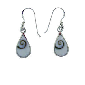 Cats Eye Shell Sterling Silver Drop Earrings Teardrop