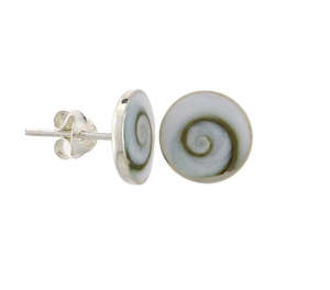 Cats Eye Shell Sterling Silver Stud Earrings Round