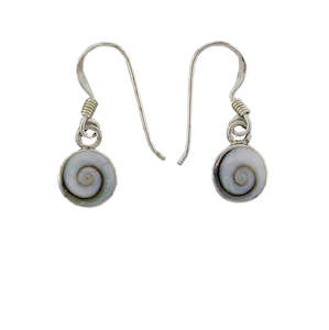 Cats Eye Shell Sterling Silver Drop Earrings Round