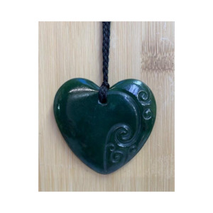 New Zealand Pounamu Heart Necklace with Six Engraved Koru