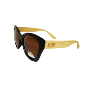 Sunglasses Wooden Arm Hepburn Style Black Frame