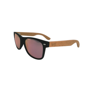 Sunglasses Wooden Arms 50/50 Black Frame and Pink Lens