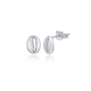 Shell: Sterling Silver Cowrie Shell Stud Earrings