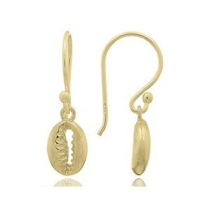 Shell: Gold Plated Cowrie Shell Drop Earrings 8x7mm