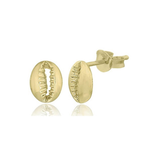 Shell: Gold Plated Cowrie Shell Stud Earrings 8x5mm