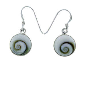 Cats Eye Shell Sterling Silver Drop Earrings Round