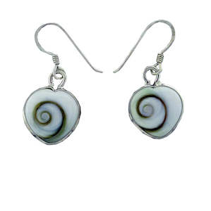 Cats Eye Shell Sterling Silver Drop Earrings Heart