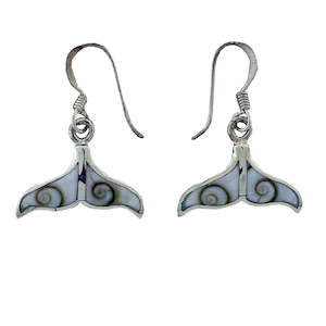 Cats Eye Shell Sterling Silver Drop Earrings Whale Tail