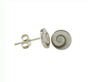 Cats Eye Shell Sterling Silver Stud Earrings Round