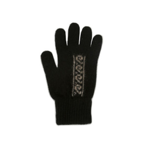 Possum Merino: Possum Merino Koru Glove - Black / Natural