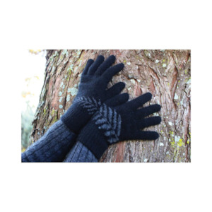 Possum Merino: Lothlorian Possum Merino Fern Glove - Black / Charcoal