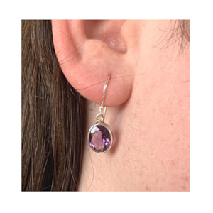 Faceted Oval Amethyst Earrings set in Sterling Silver