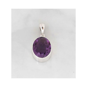 Faceted Amethyst Oval Pendant set in Sterling Silver