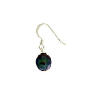 Sterling Silver Oval Black Pearl Drop Earrings