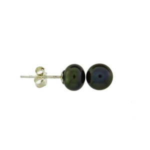 Sterling Silver Black Pearl Stud Earrings 7-7.5mm.