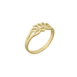 Lotus: Lotus Flower Gold Plated Ring 1 micron on stg silver +E coat