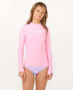 Rip Curl Classic Surf Ls Rash Vest-girl - Bright Pink