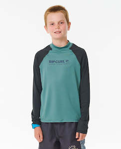 Boys Rashvests: RIP CURL SHOCK UPF L/SL-BOY - BLUE STONE